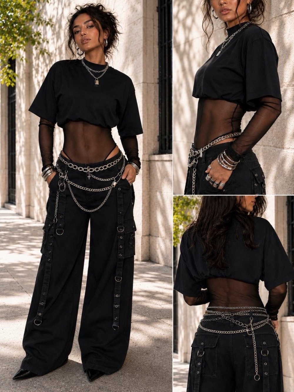 Women’s Sheer Mesh Bodysuit/Crop Top Set